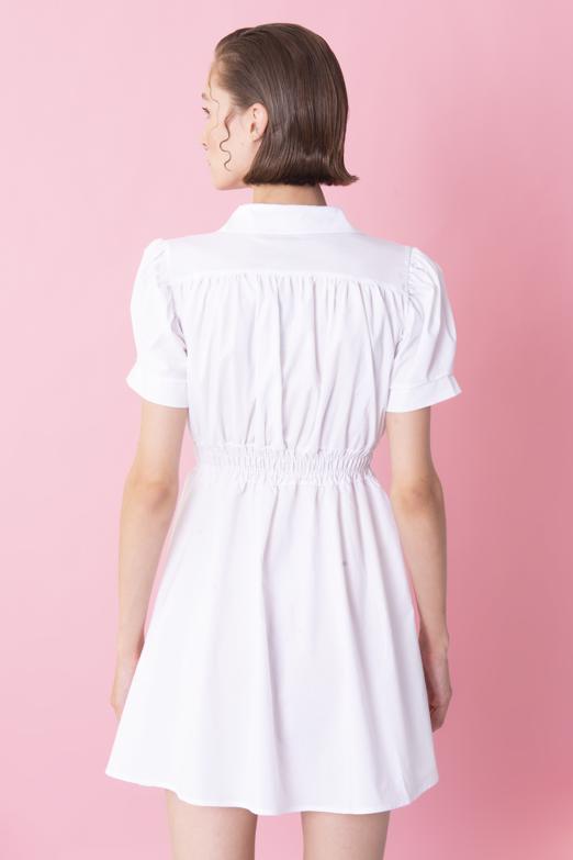 Bayan Beyaz Bel Lastik Detaylı Mini Elbise - BSL
