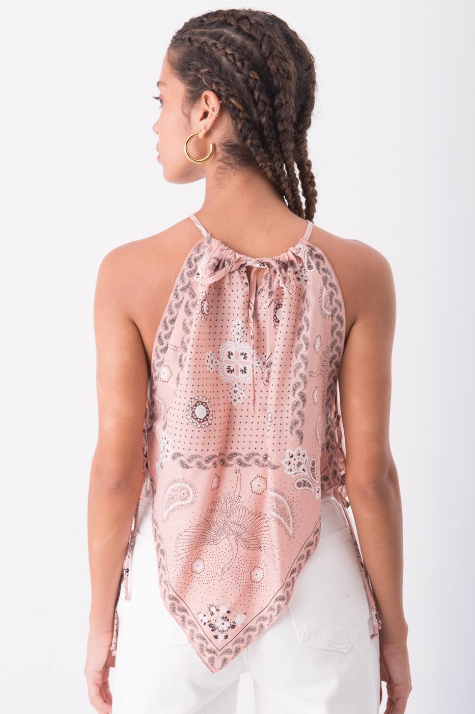 Bayan Pudra Mendil Etek Kesim Detaylı Boyun Bağlamalı Bluz