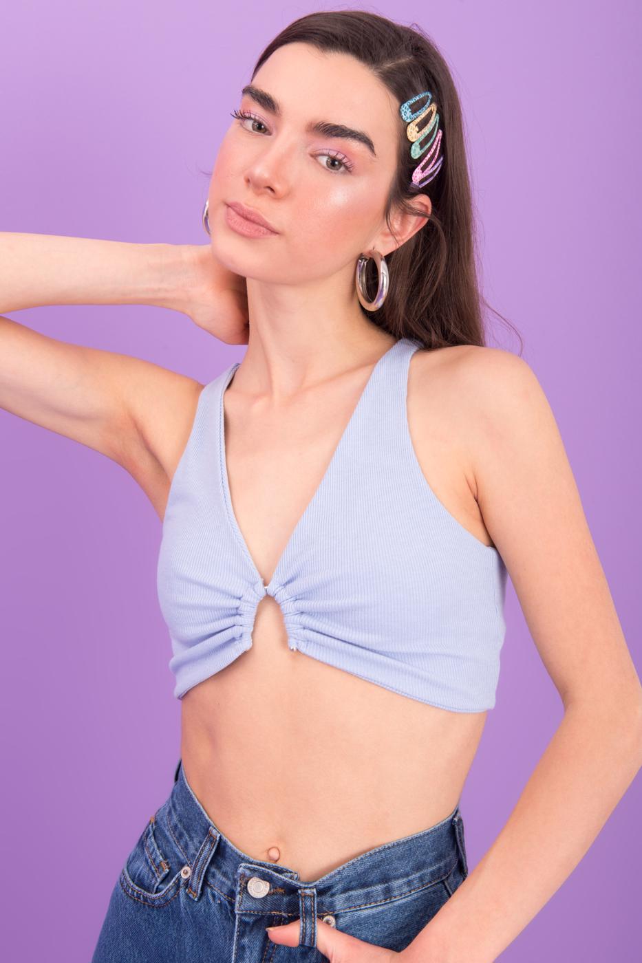 Bayan Mavi Sırt Yüzücü Atlet Formunda V Yaka Büstiyer