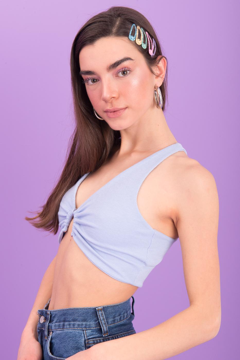 Bayan Mavi Sırt Yüzücü Atlet Formunda V Yaka Büstiyer