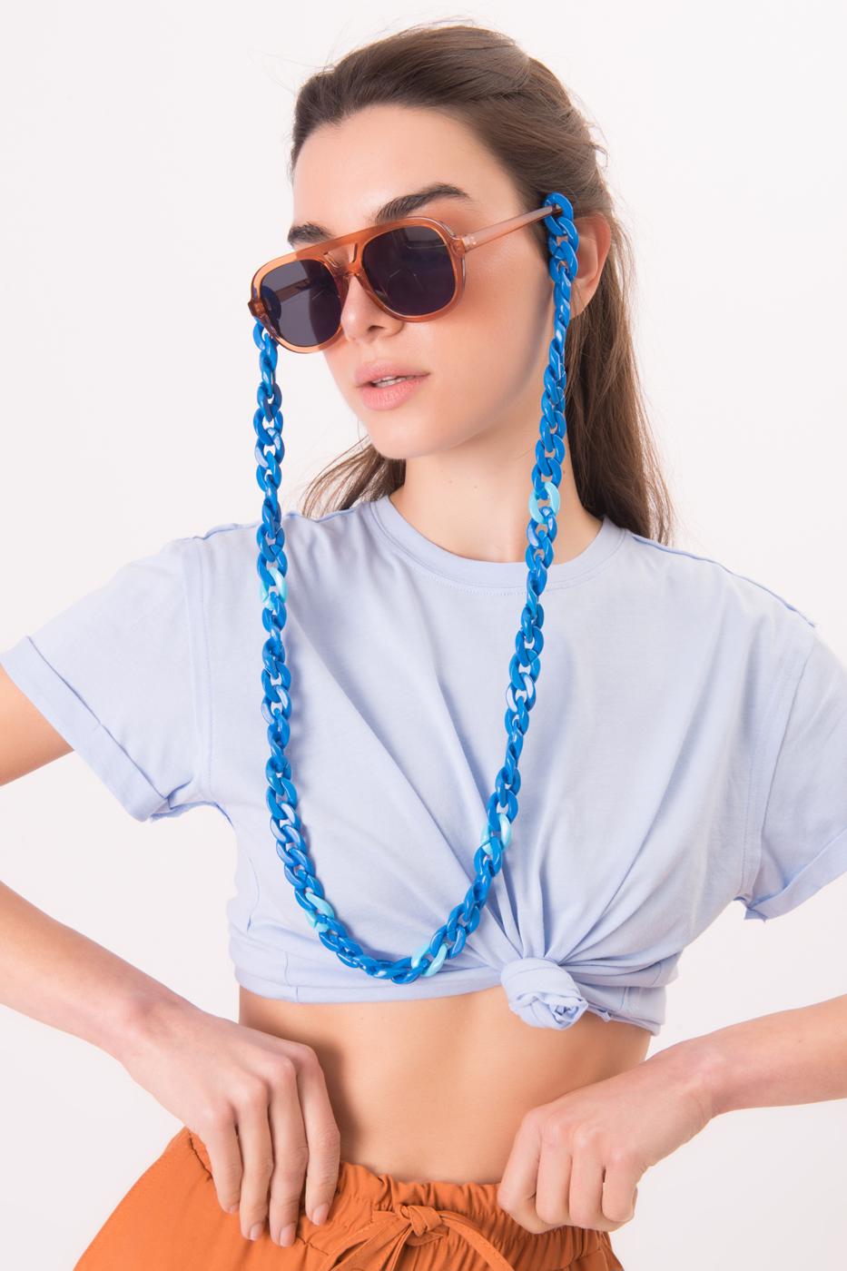 Bayan Mavi Bisiklet Yaka Kısa Kol Basic Tişört