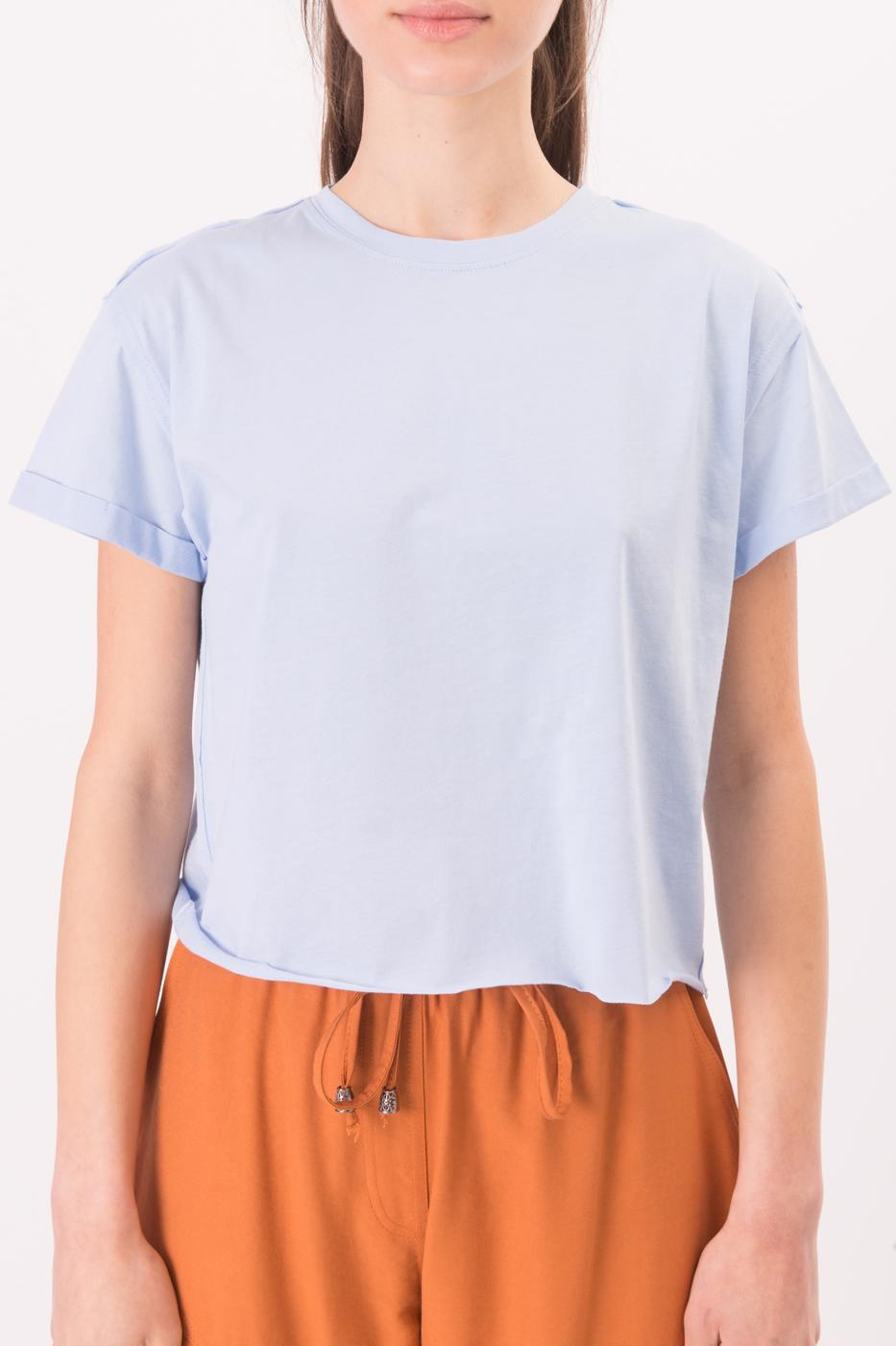 Bayan Mavi Bisiklet Yaka Kısa Kol Basic Tişört