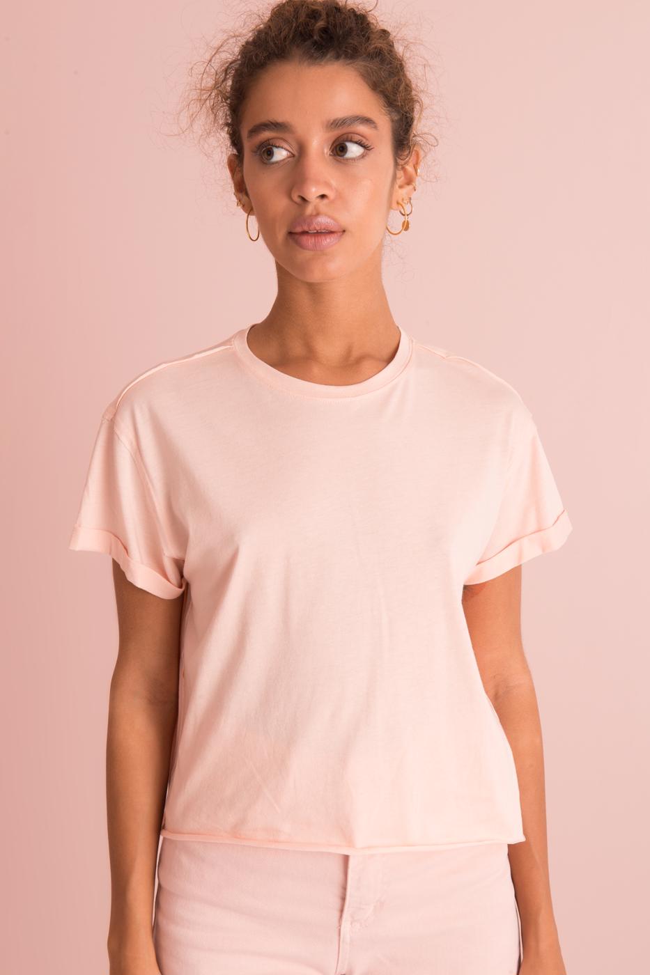 Bayan Pudra Bisiklet Yaka Kısa Kol Basic Tişört