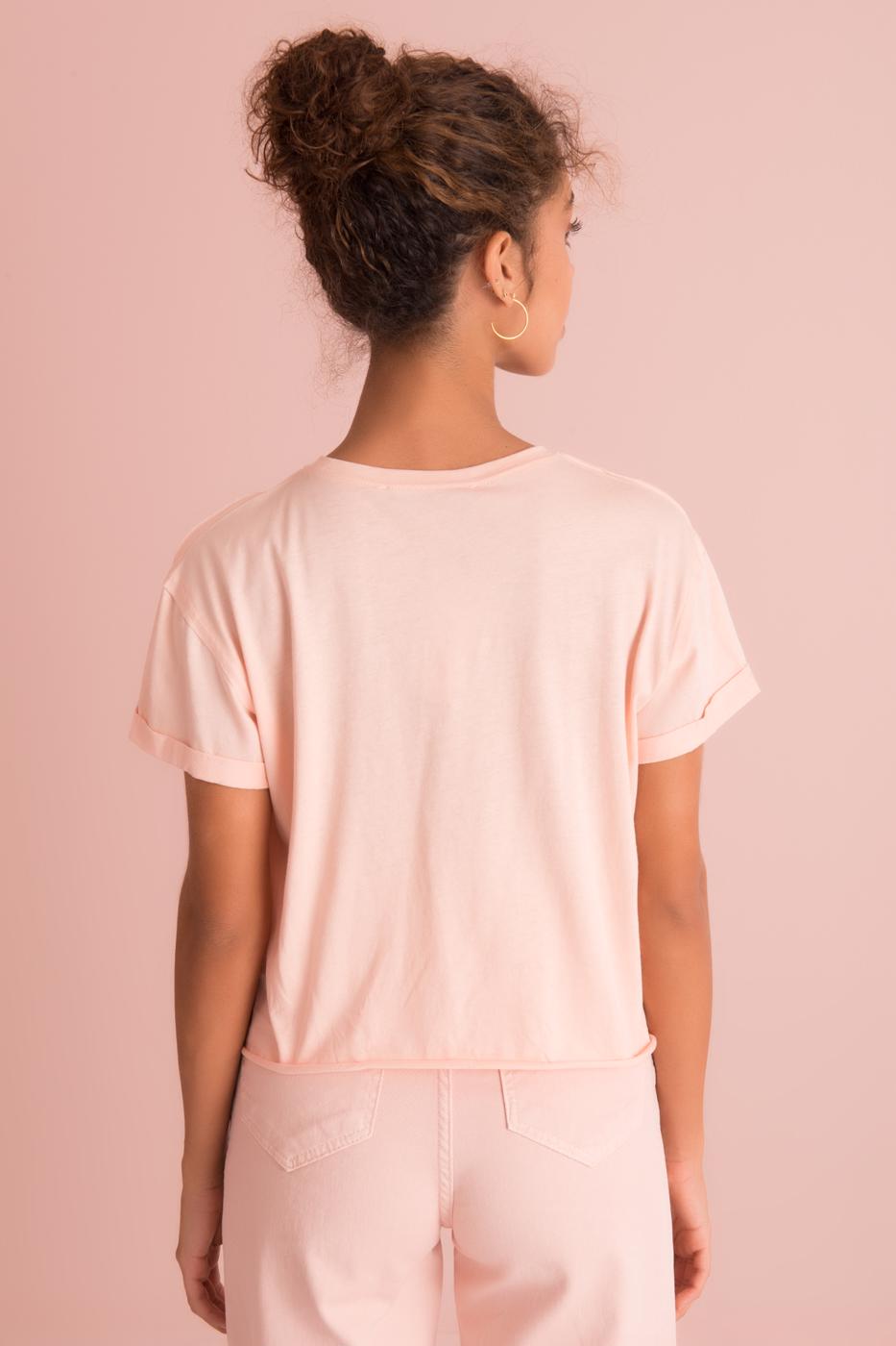 Bayan Pudra Bisiklet Yaka Kısa Kol Basic Tişört