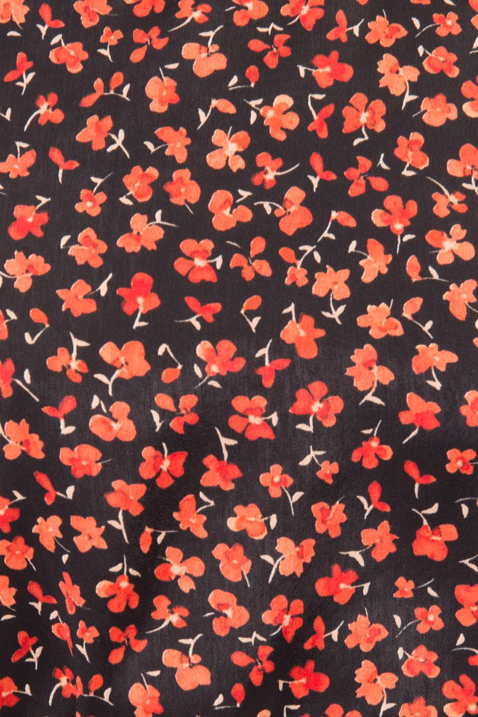 Bayan Siyah Kısa Kollu Desenli Crop Bluz