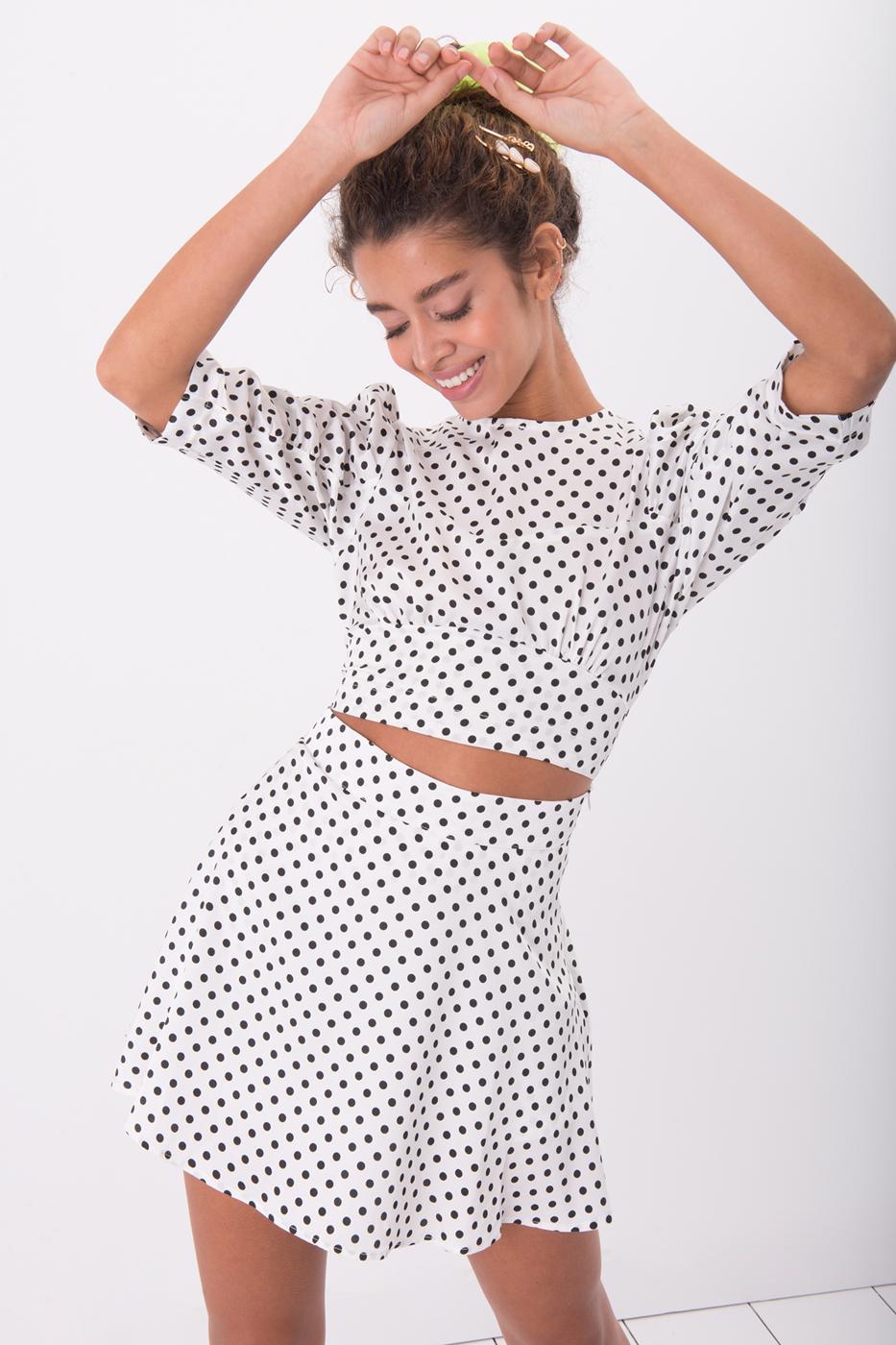 Bayan Beyaz Puantiyeli Mini Şort Etek