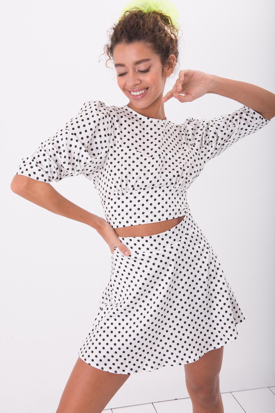 Bayan Beyaz Puantiyeli Mini Şort Etek