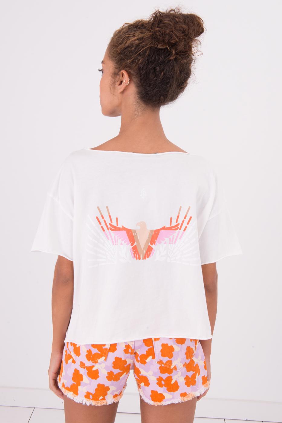 Bayan Ekru Arka Ve Ön Cep Baskı Detaylı Kayık Yaka Tshirt