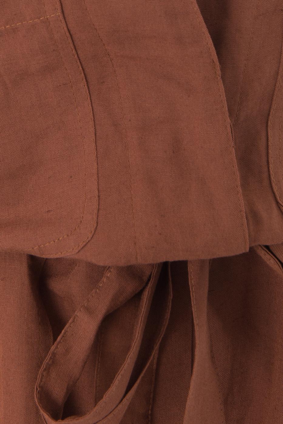 Bayan Tarçın Yama Cep Detaylı Uzun Kollu Mini Keten Tulum