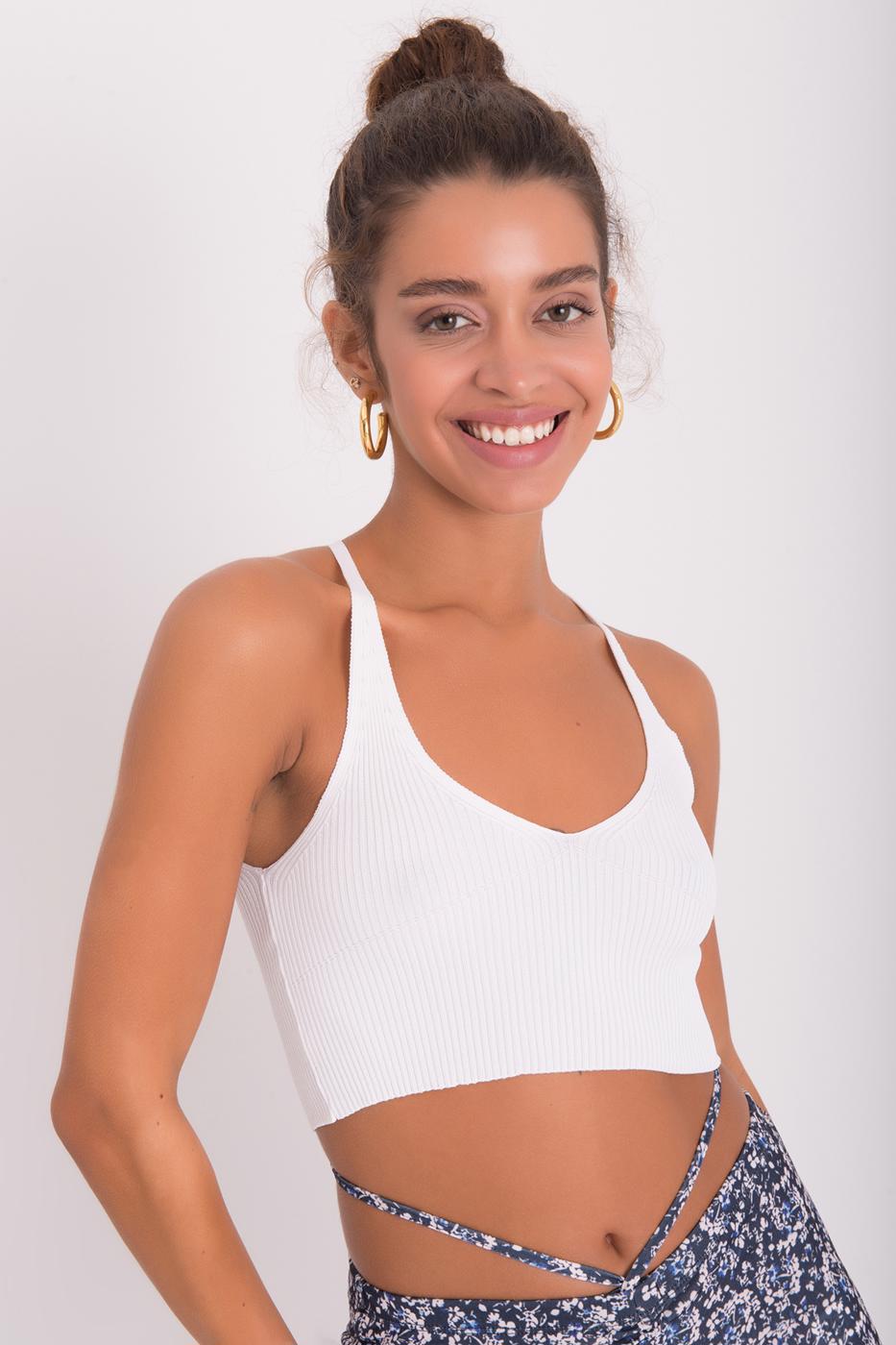 Bayan Beyaz Askılı Örgü Crop Body