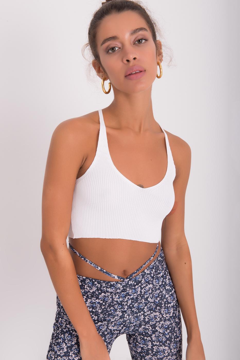 Bayan Beyaz Askılı Örgü Crop Body