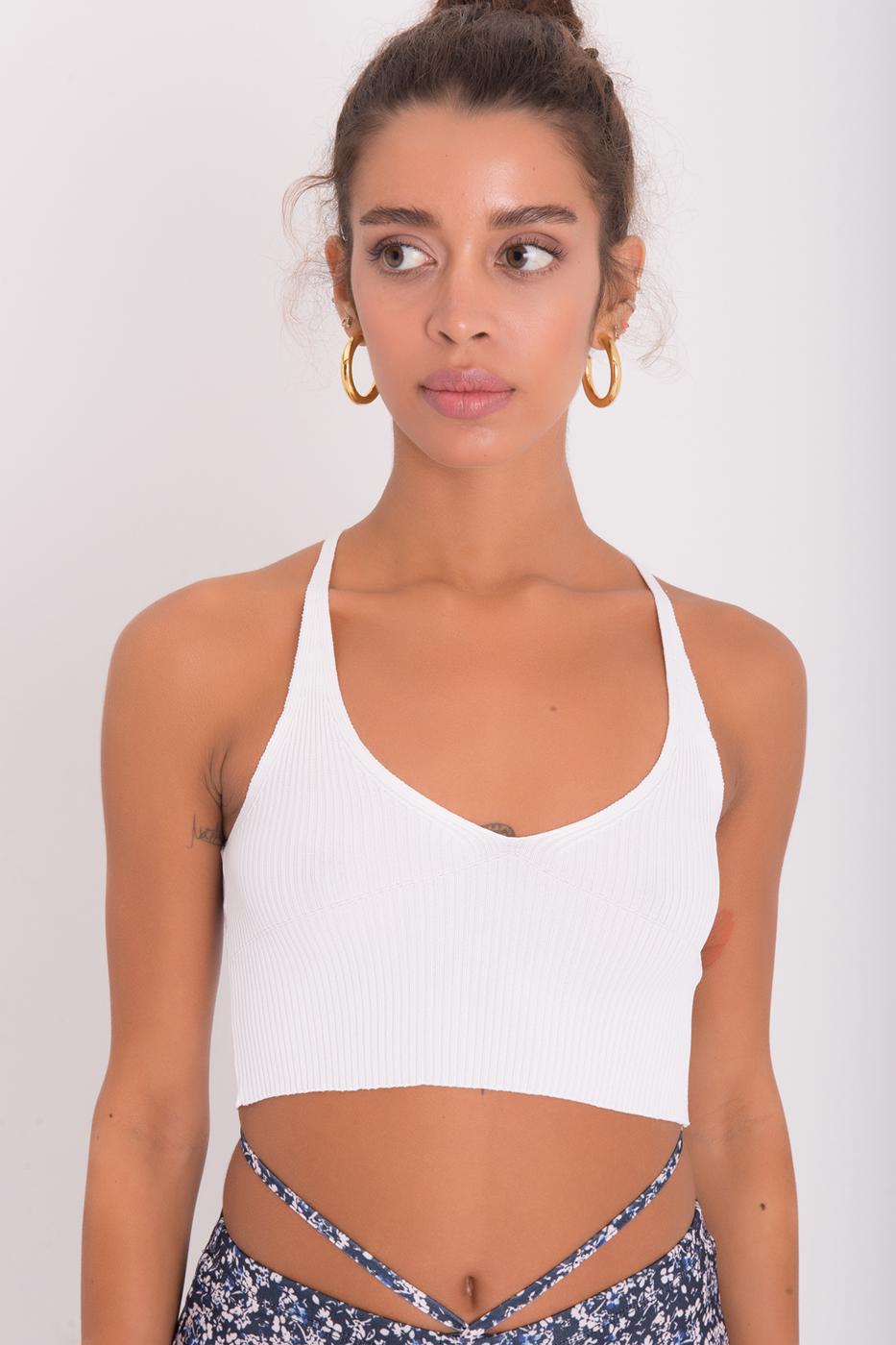 Bayan Beyaz Askılı Örgü Crop Body