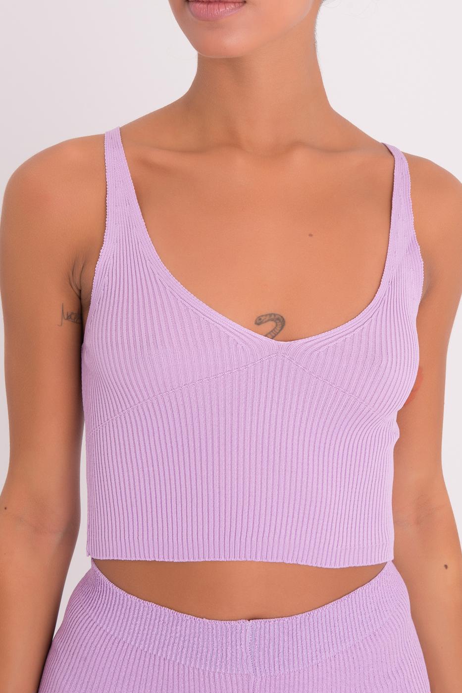 Bayan Lila Askılı Örgü Crop Body