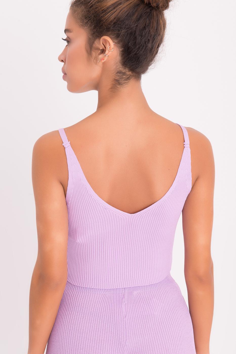 Bayan Lila Askılı Örgü Crop Body