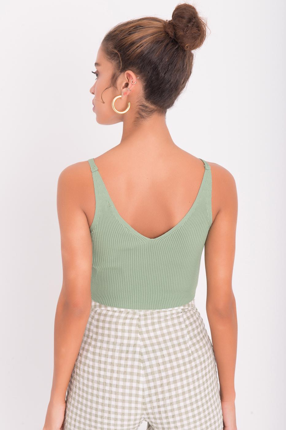 Bayan Yeşil Askılı Örgü Crop Body