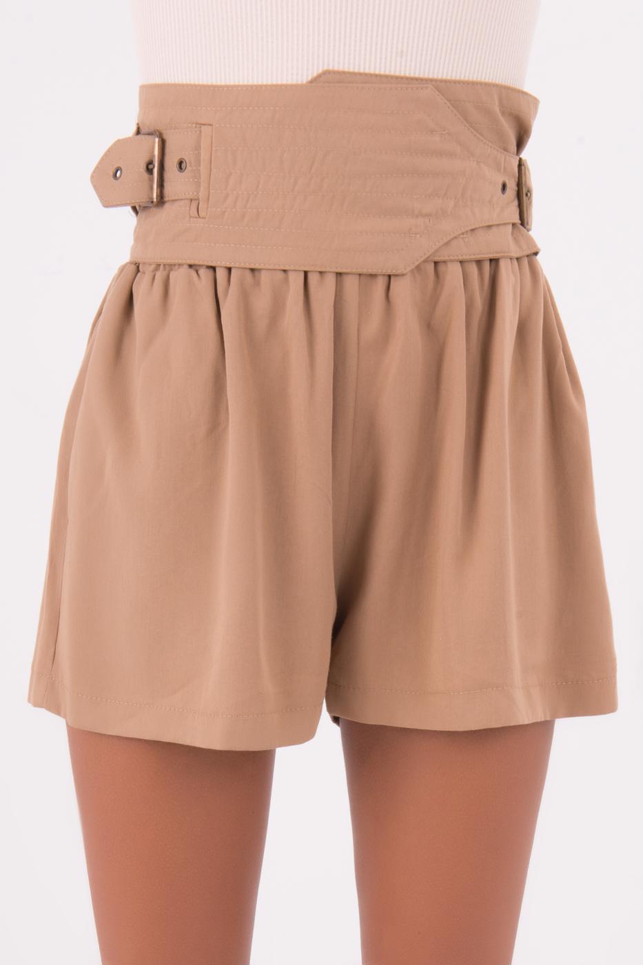 Bayan Camel Korsaj Kemer Detaylı Mini Şort