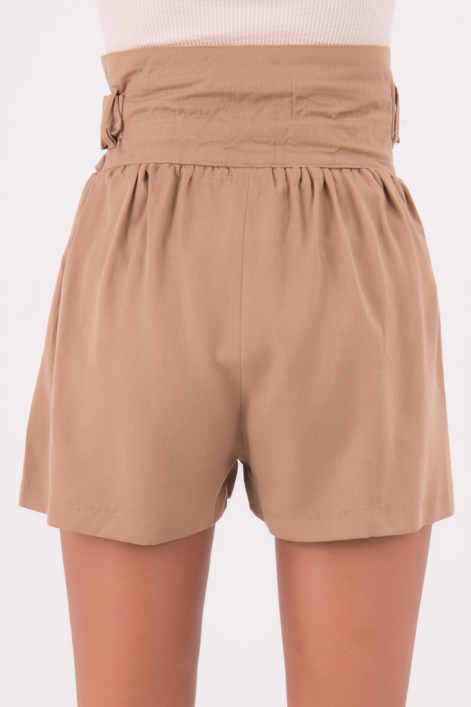 Bayan Camel Korsaj Kemer Detaylı Mini Şort