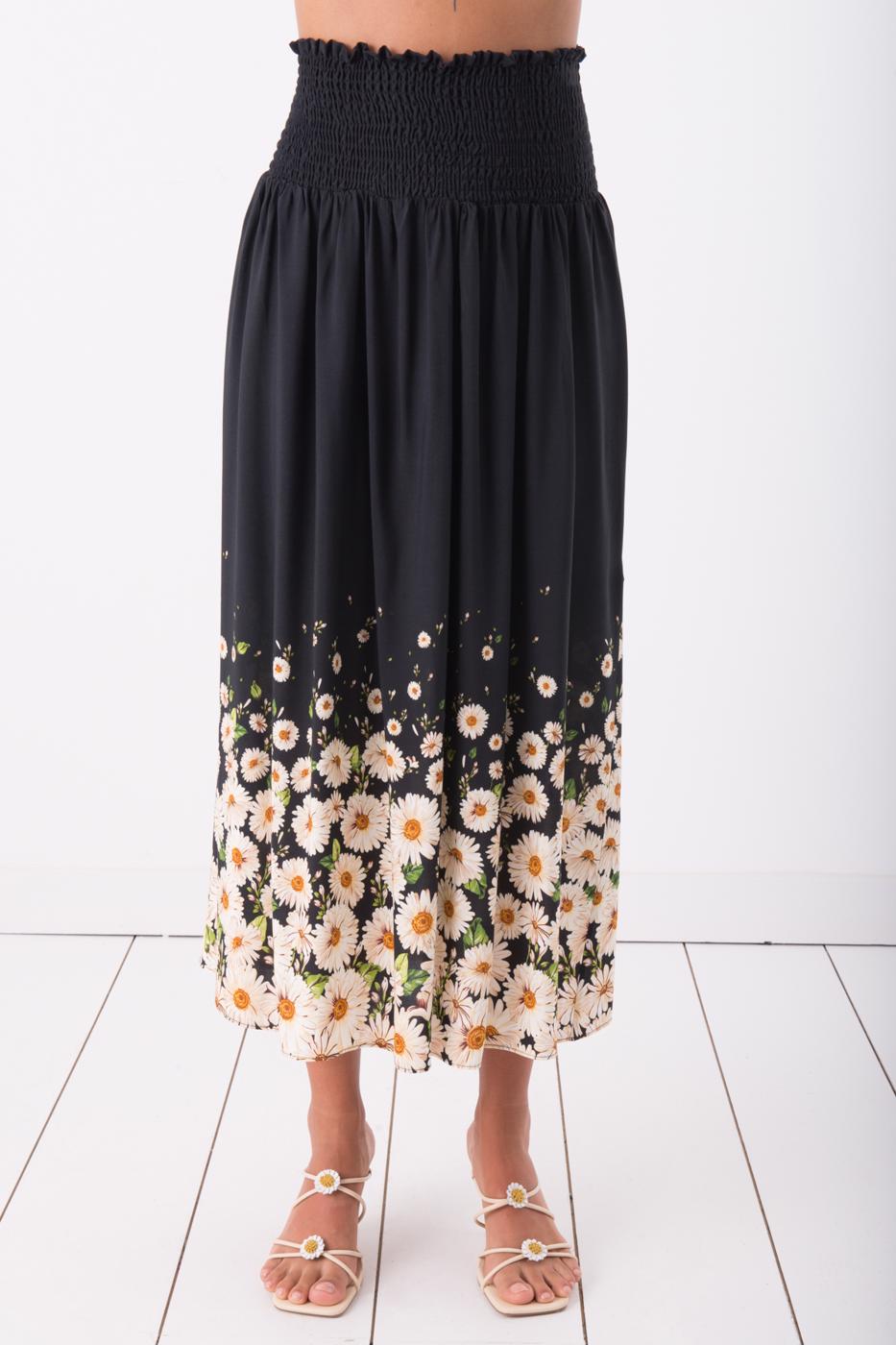 Bayan Multı Büzgülü Çiçek Desenli Midi Etek