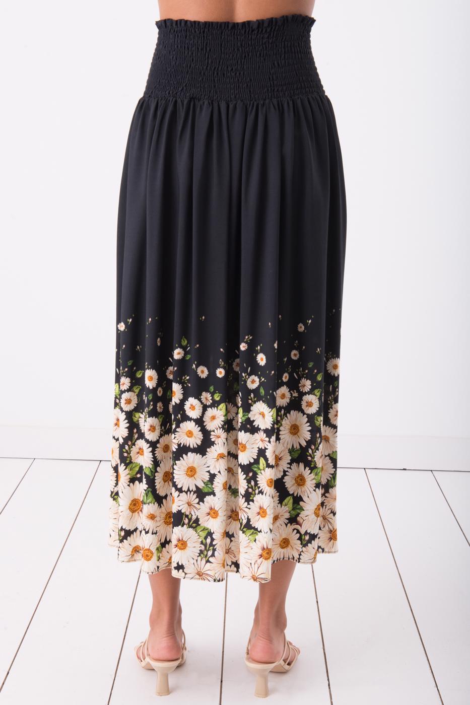 Bayan Multı Büzgülü Çiçek Desenli Midi Etek