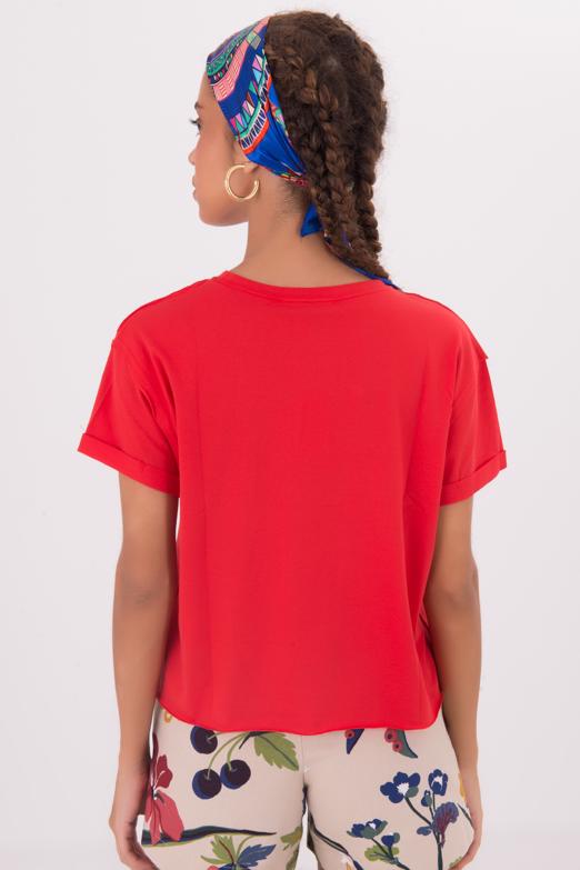 Bayan Kırmızı Bisiklet Yaka Kısa Kol Basıc Tshirt - BSL