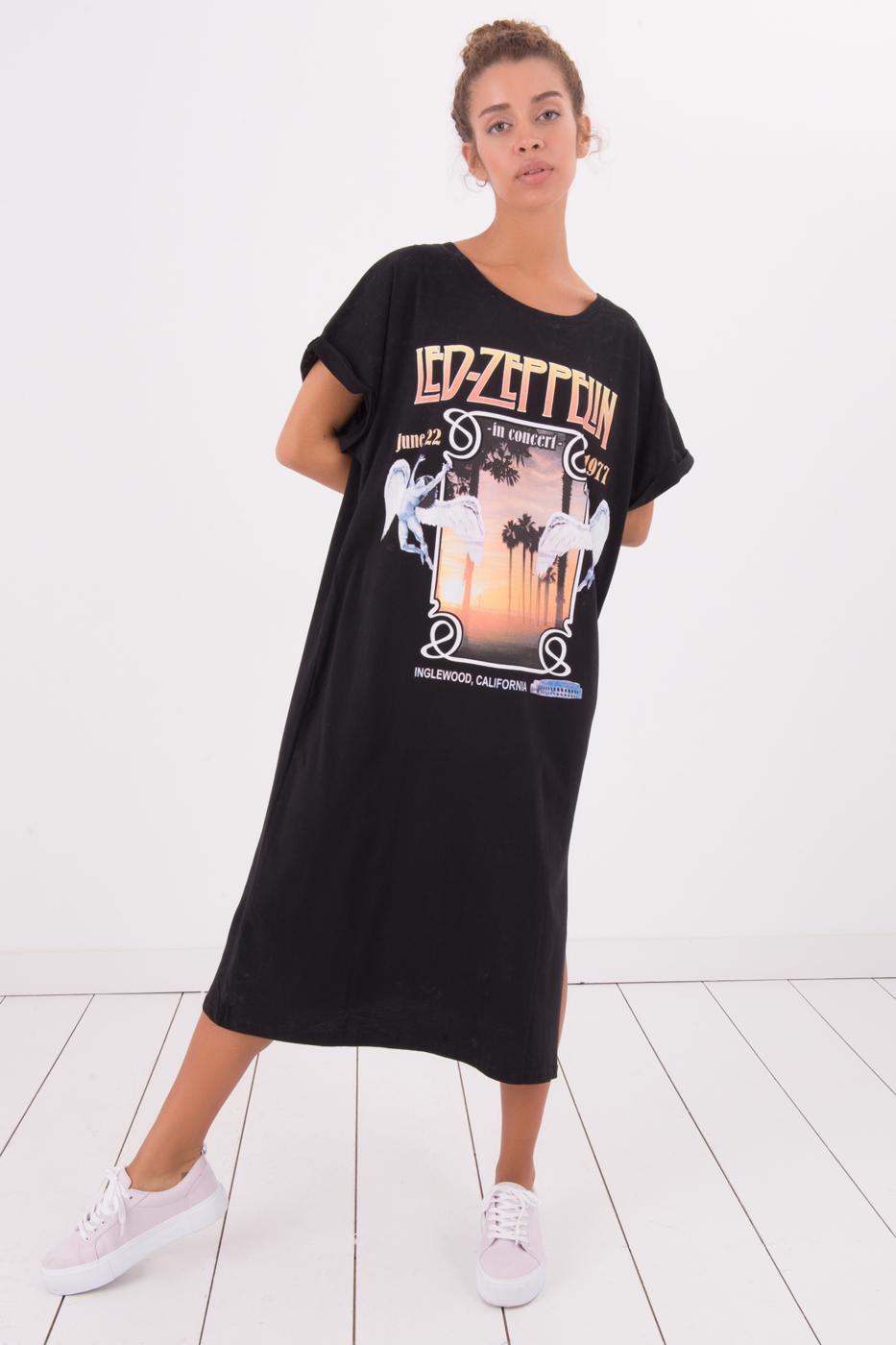 Bayan Siyah Ön Baskı Detaylı Derin Yırtmaçlı Maksi Elbise