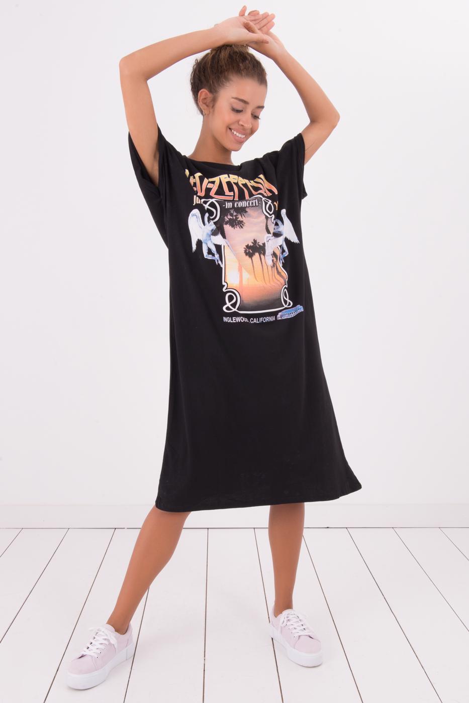 Bayan Siyah Ön Baskı Detaylı Derin Yırtmaçlı Maksi Elbise