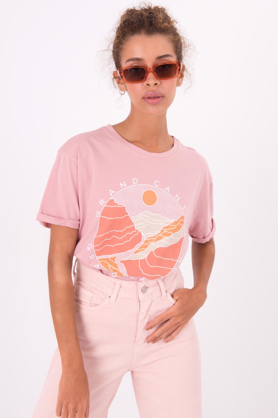 Bayan Pudra Ön Baskı Detaylı Yıkama Efektli Tshirt