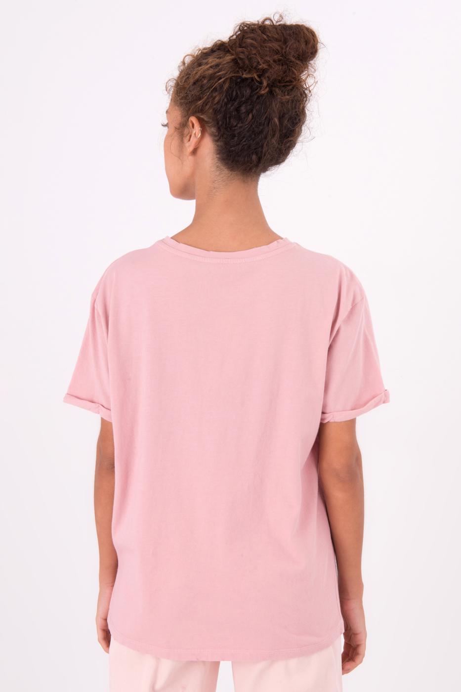 Bayan Pudra Ön Baskı Detaylı Yıkama Efektli Tshirt