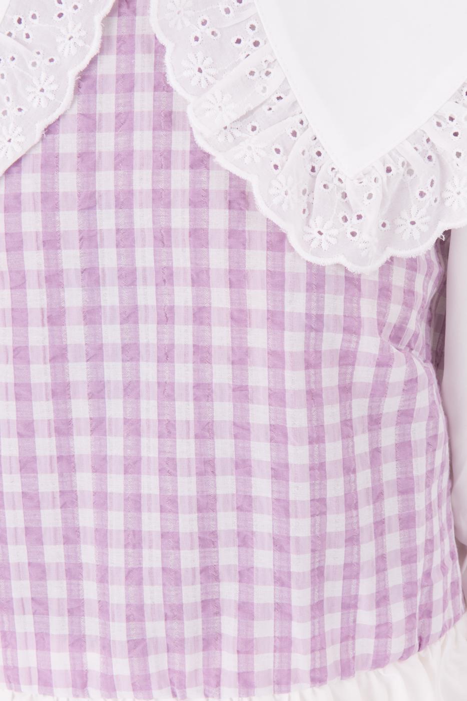 Bayan Lila Yaka Detaylı Karpuz Kol Bluz