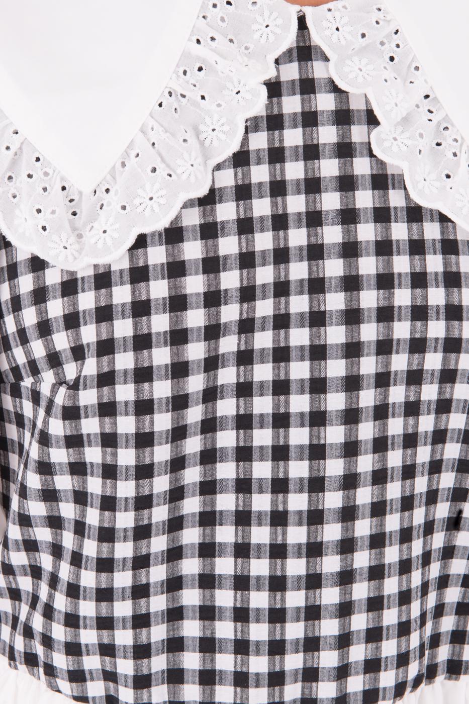 Bayan Siyah Yaka Detaylı Karpuz Kol Bluz