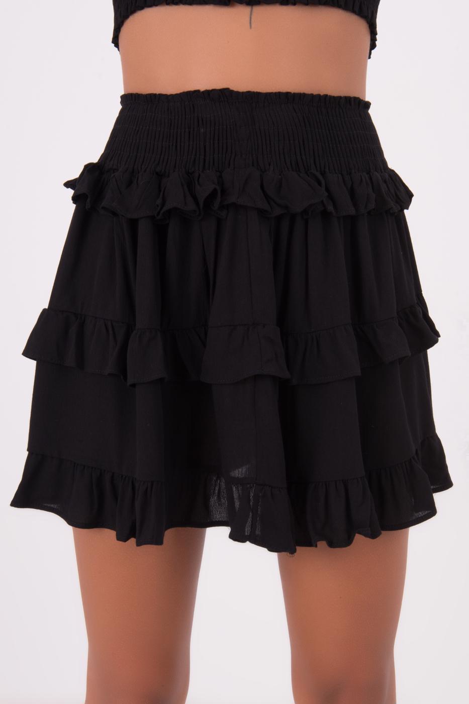 Bayan Siyah Katlı Mini Etek