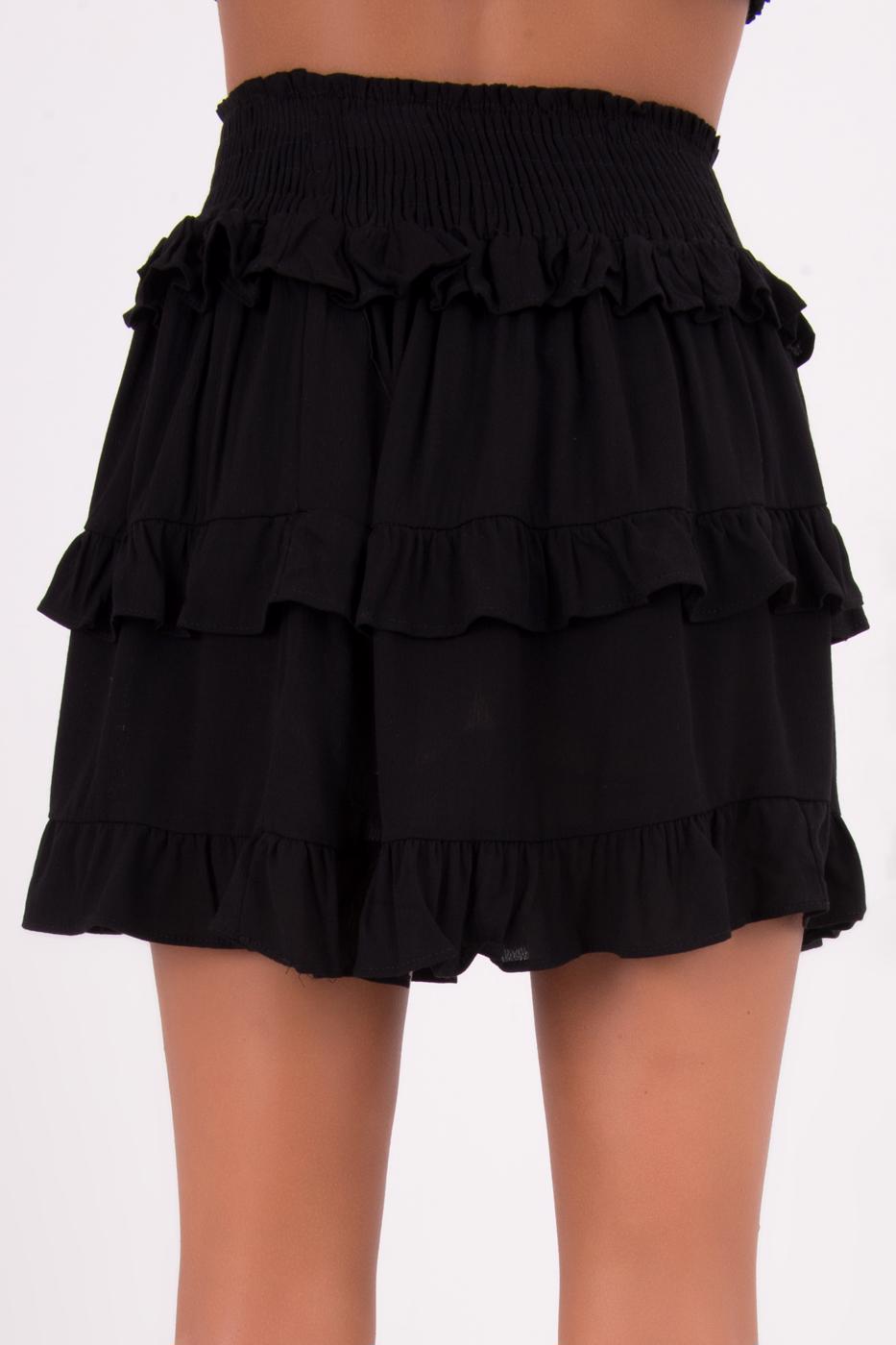 Bayan Siyah Katlı Mini Etek