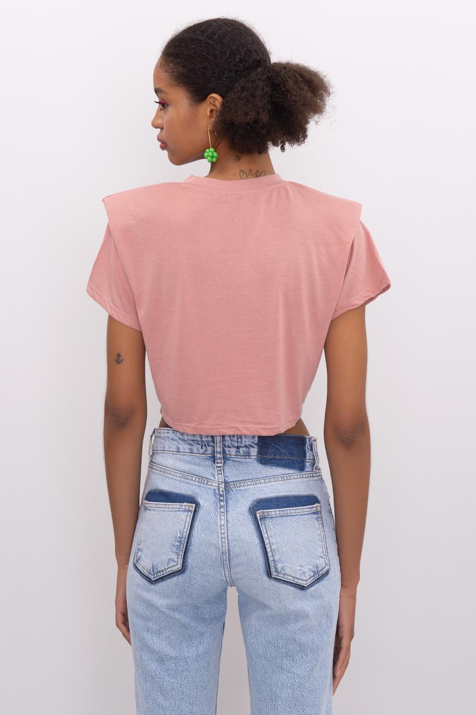 Bayan Pudra Ön Bağlama Detaylı Vatkalı Tişört