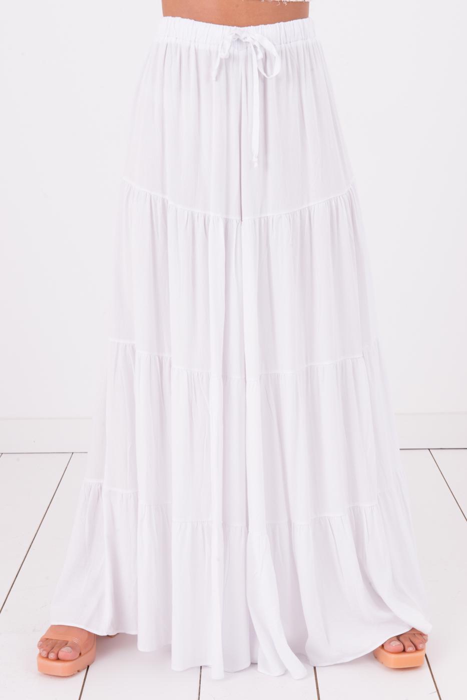 Bayan Beyaz Uzun Etek Görünümlü Bol Pantolon