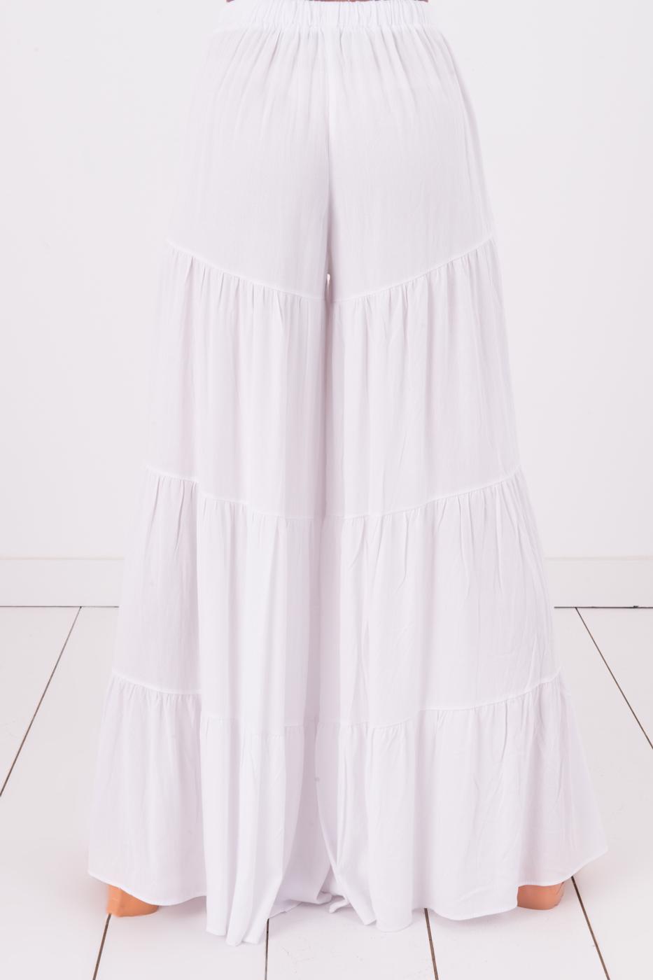 Bayan Beyaz Uzun Etek Görünümlü Bol Pantolon