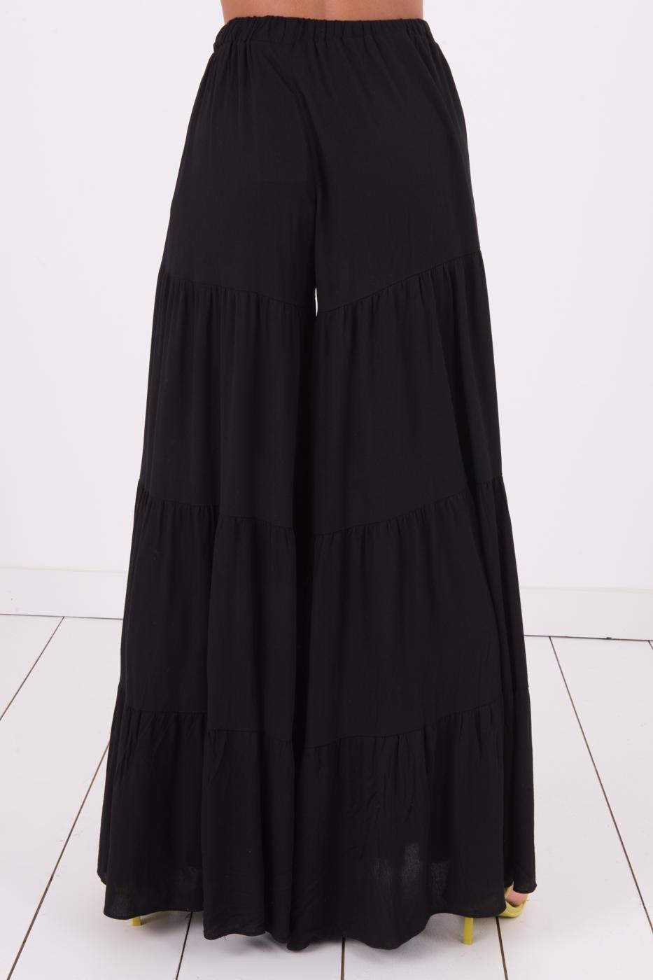 Bayan Siyah Uzun Etek Görünümlü Bol Pantolon
