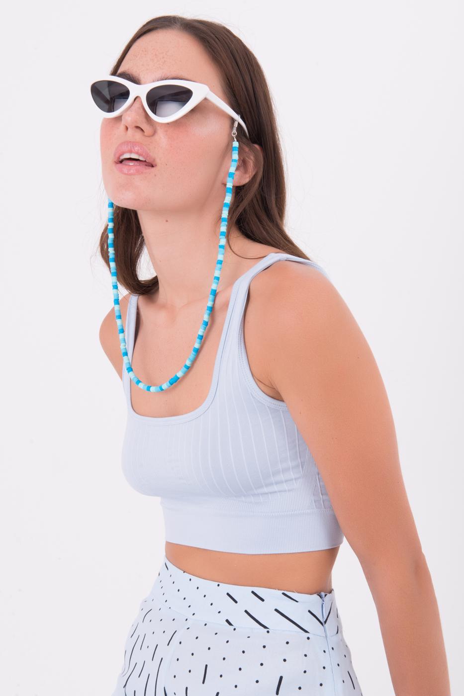 Bayan Mavi Sırt Dekolteli Kare Yaka Büstiyer