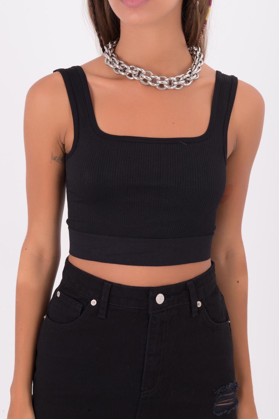 Bayan Siyah Sırt Dekolteli Kare Yaka Büstiyer