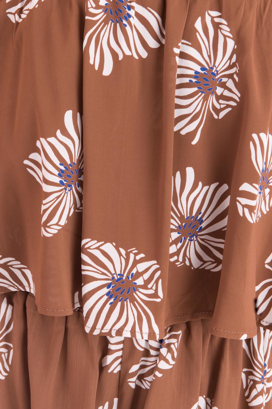 Bayan Kahverengi Askılı Desenli Bluz