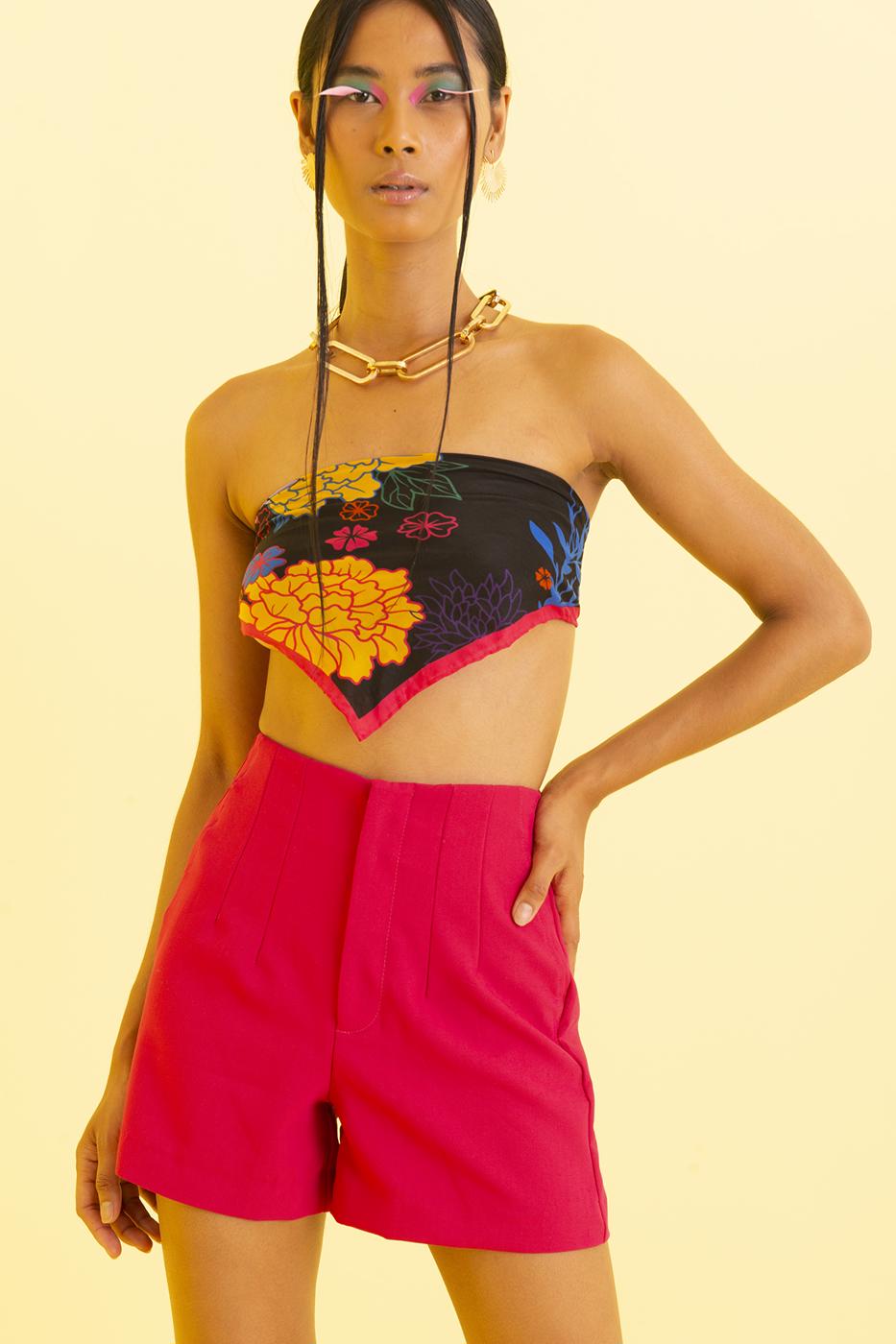 Bayan Fuşya Yüksek Bel Mini Şort