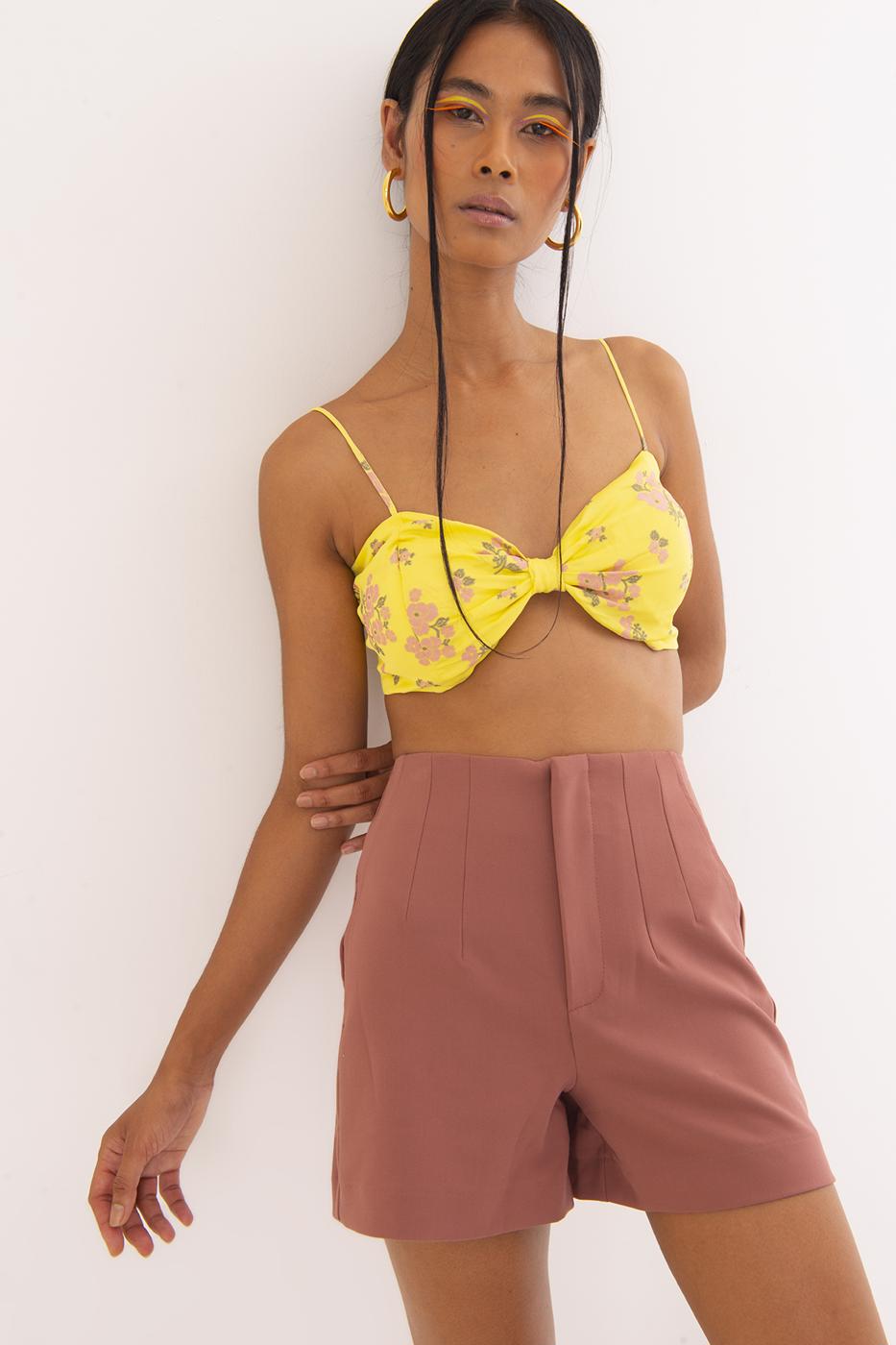 Bayan Pudra Yüksek Bel Mini Şort