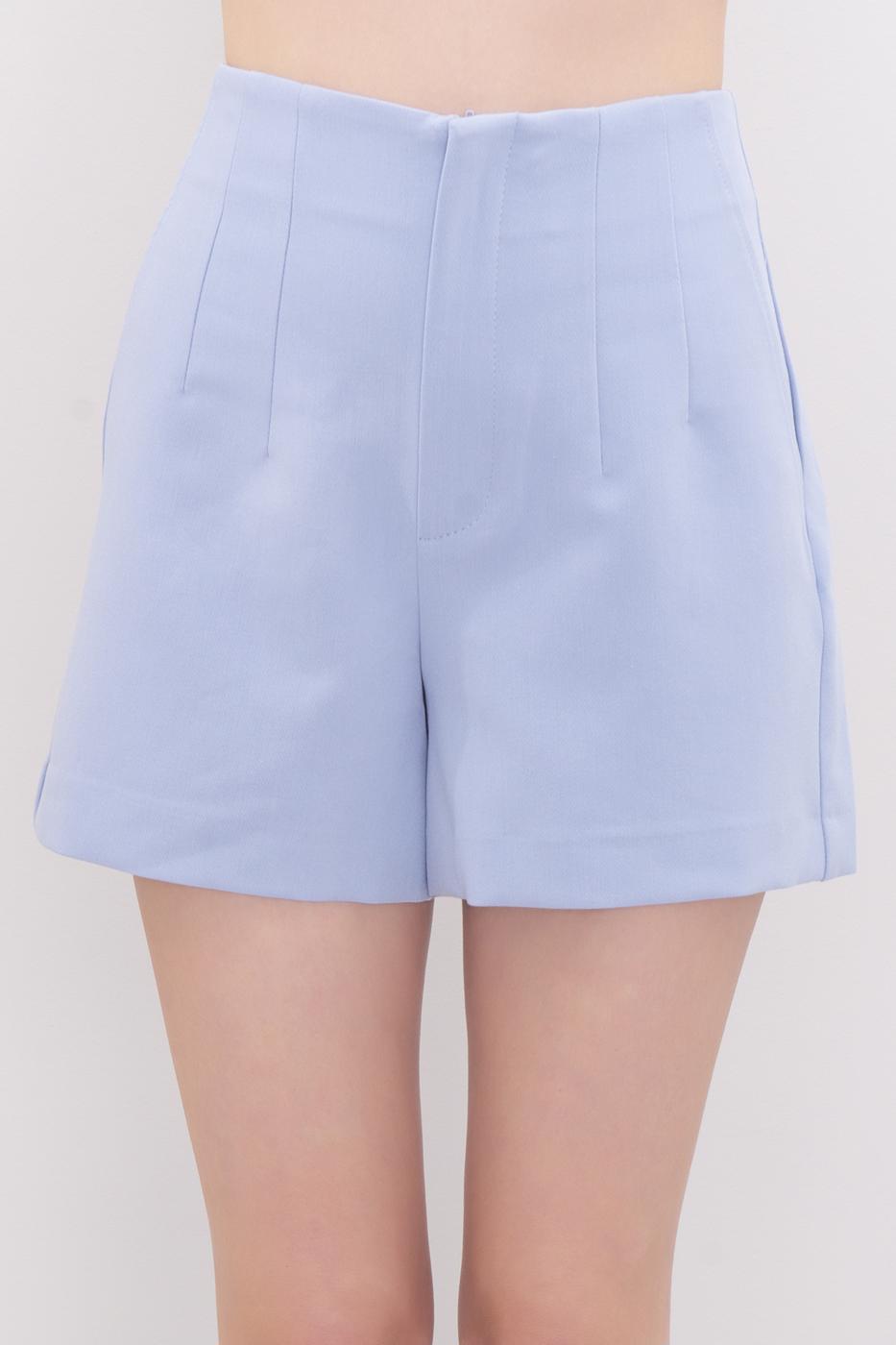 Bayan Mavi Yüksek Bel Mini Şort