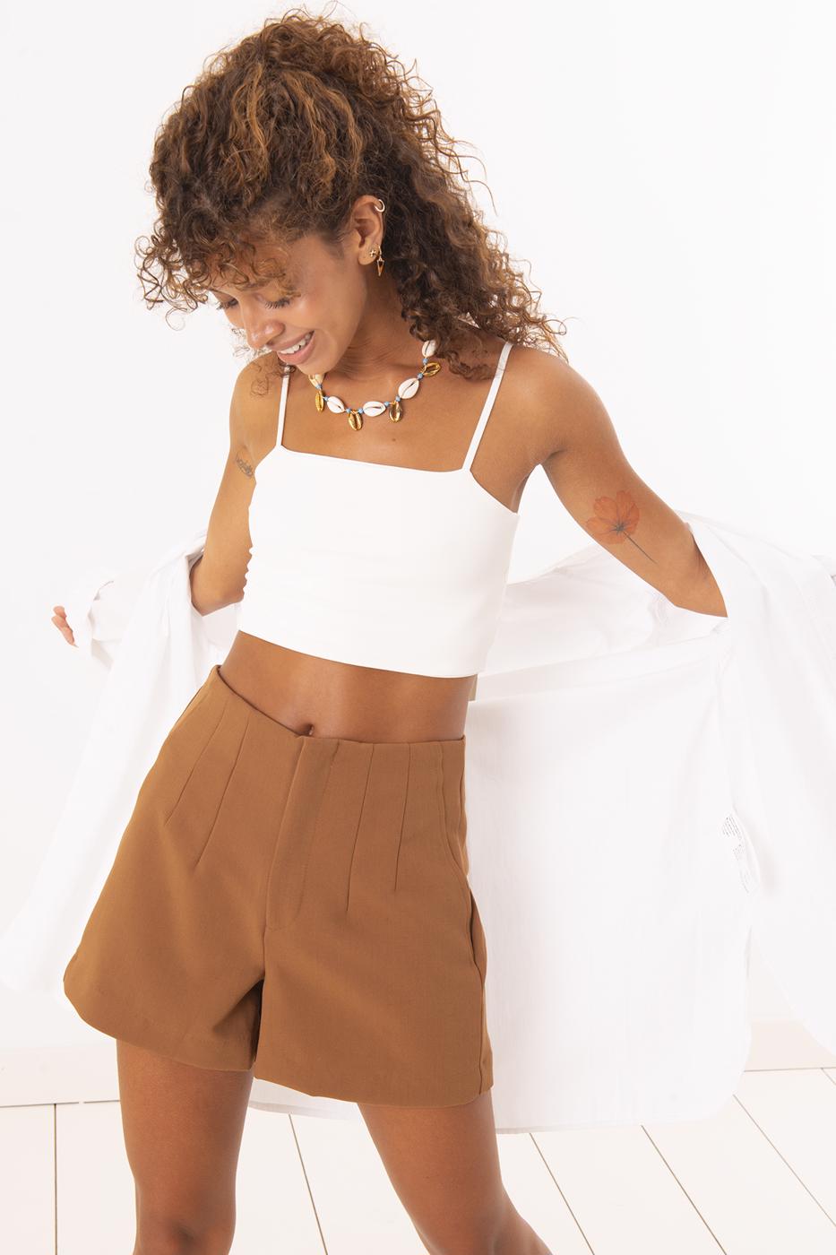 Bayan Kahverengi Yüksek Bel Mini Şort