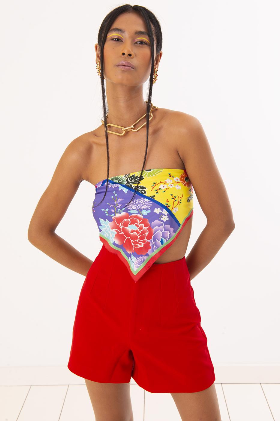 Bayan Kırmızı Yüksek Bel Mini Şort