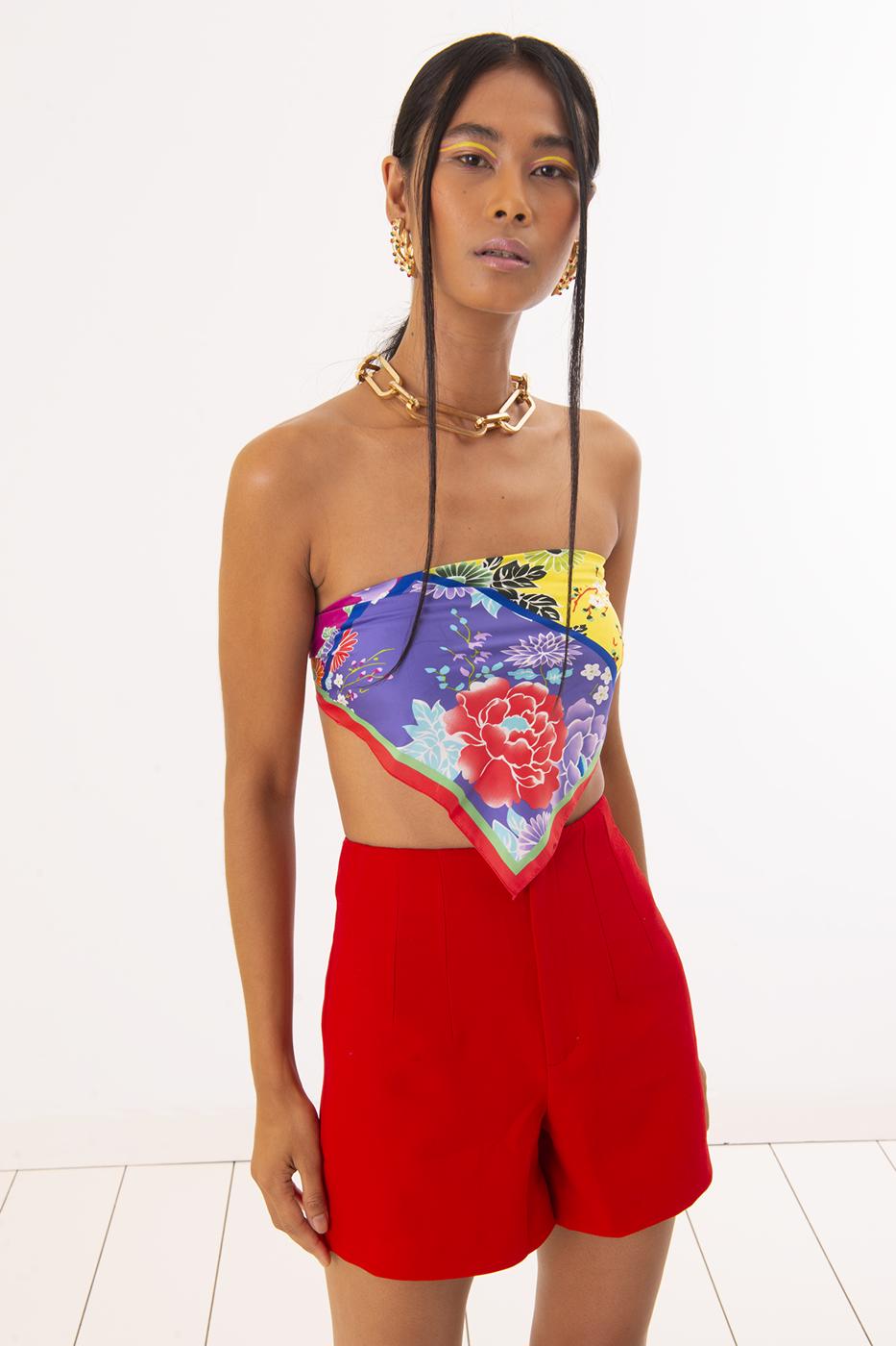 Bayan Kırmızı Yüksek Bel Mini Şort