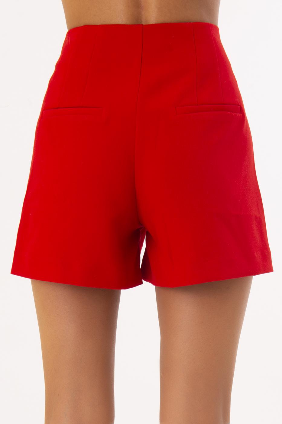 Bayan Kırmızı Yüksek Bel Mini Şort