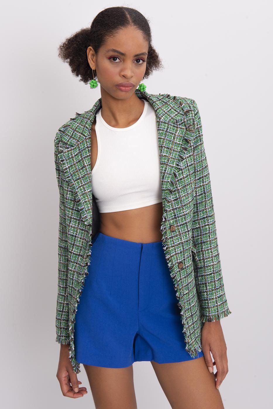 Bayan Mavi Yüksek Bel Mini Şort