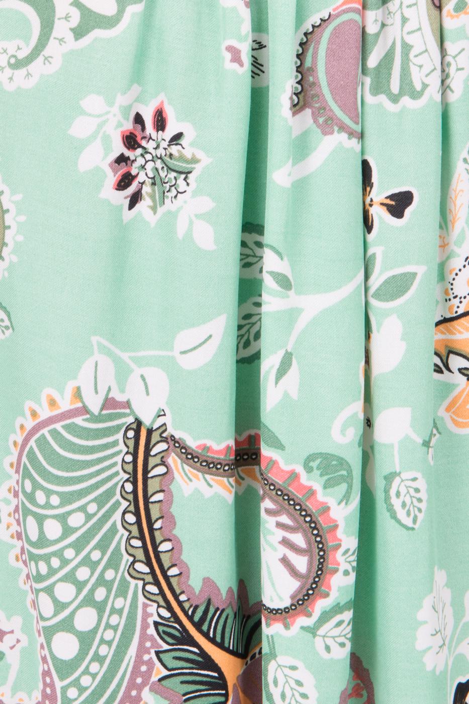 Bayan Yeşil Askılı Desenli Uzun Elbise