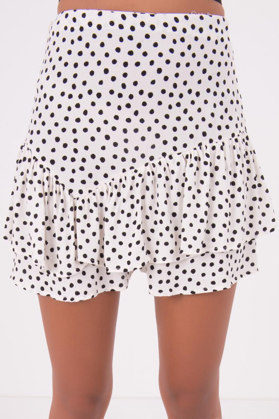 Bayan Ekru Fırfır Detaylı Etek Görünümlü Şort