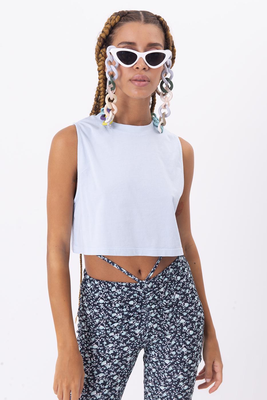 Bayan Mavi Kolsuz Yıkamalı Tişört